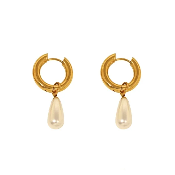 Polished Huggie Hoop Pearl Drop Earrings