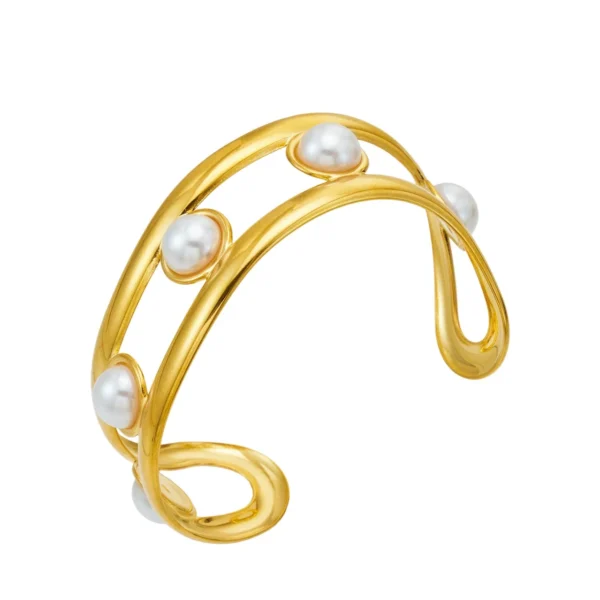 Openwork Shell Pearl Cuff Bracelet