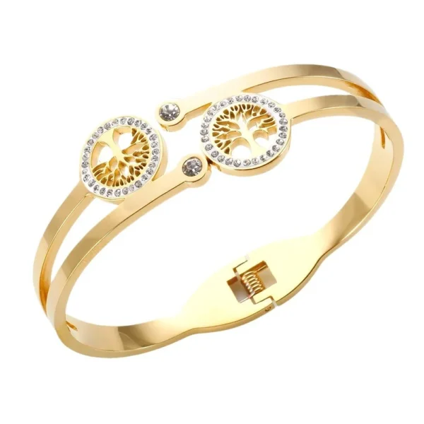 Cuff Bracelet: Twin Tree-of-Life Crystal Medallions