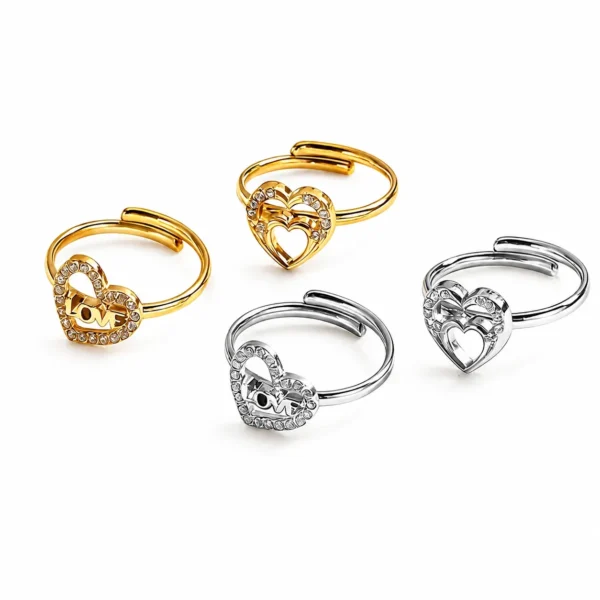 Adjustable Band, Crystal Heart Motifs Ring