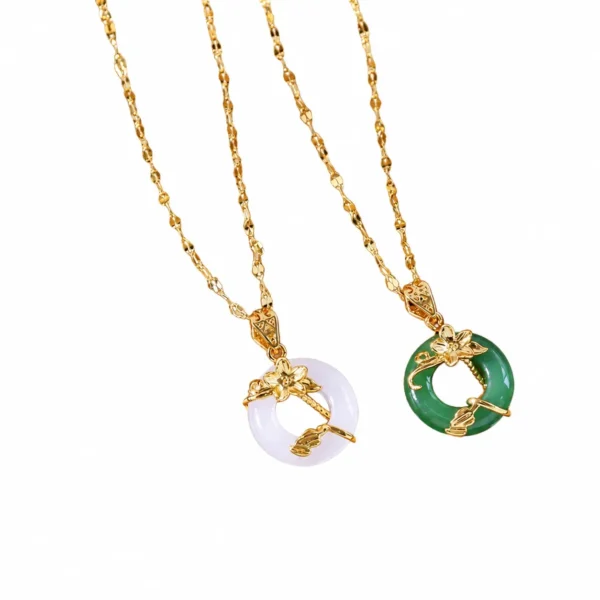 Lotus and Donut Gemstone Pendant Necklace