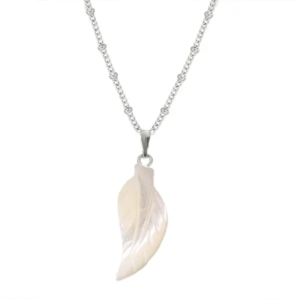 Shell Pendant Necklace with Carved Leaf