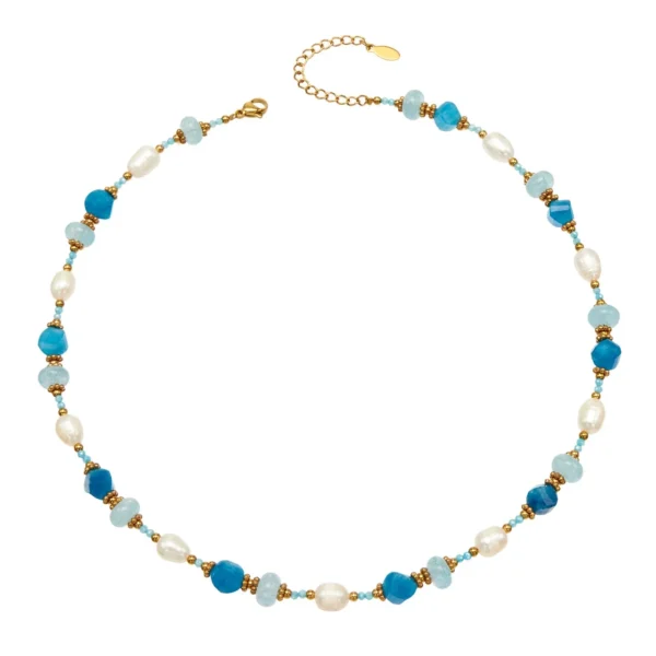 Bead Necklace, Freshwater Pearls & Blue