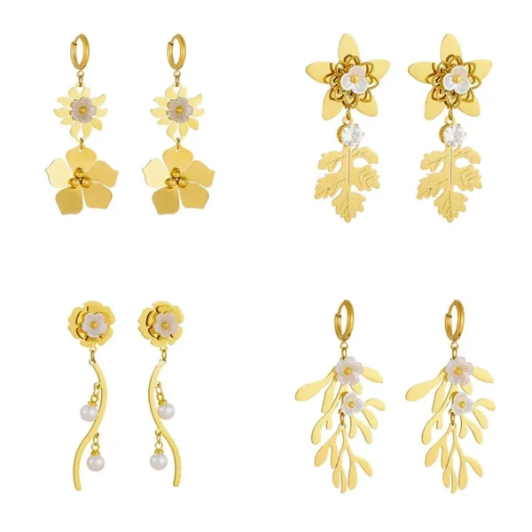 Floral Leaf Motifs Drop Earrings