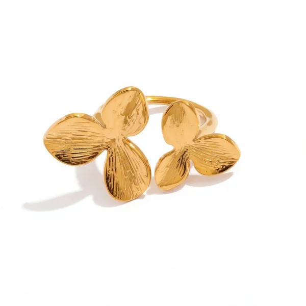 Adjustable Double Flower Textured Ring