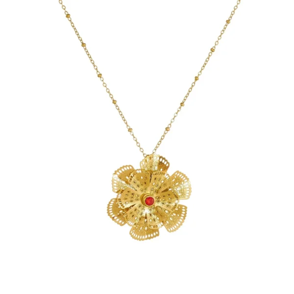 Flower Pendant Necklace with Filigree Petals