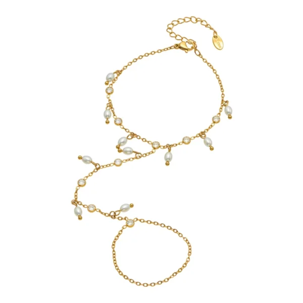 Pearl-Drop CZ Hand Chain Bracelet