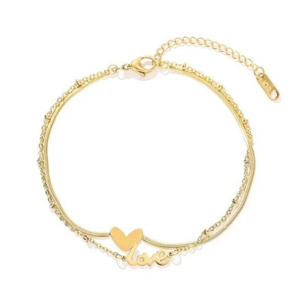 Anklet Double-Layer Heart & Love Script
