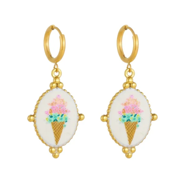 Enamel Ice Cream Bouquet Oval Drops Drop Earrings