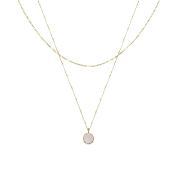 Layered Round Shell Pendant Necklace