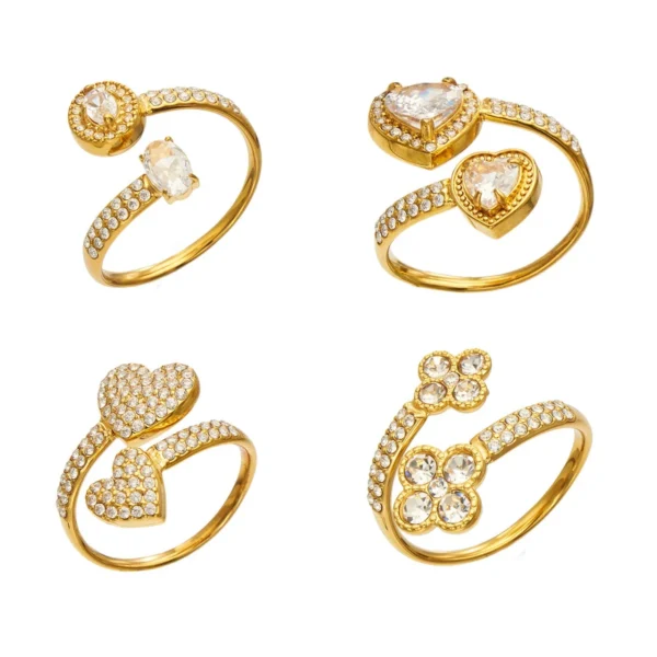Heart, Flower & Square CZ Open Rings