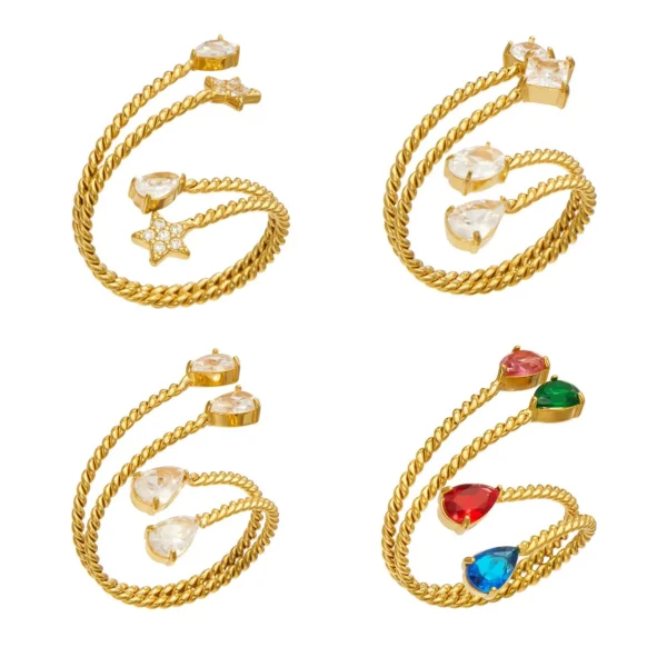 Open Ring with Twisted Bypass Band & Prong-Set CZ
