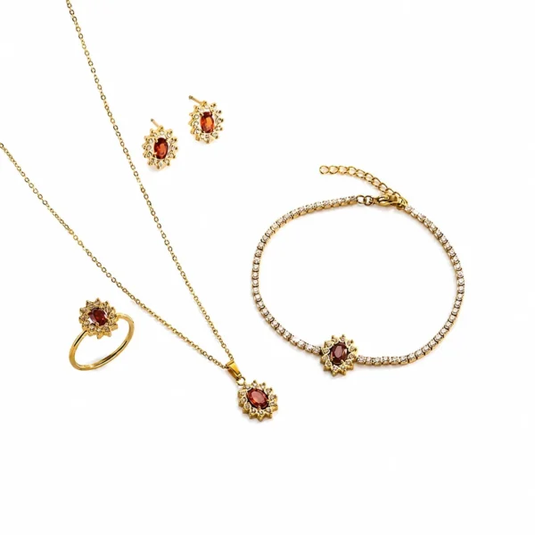 Oval Red CZ Starburst Halo Jewellery — Choose Your Piece
