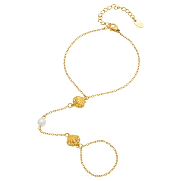 Scallop CZ Pearl-Effect Hand Bracelet