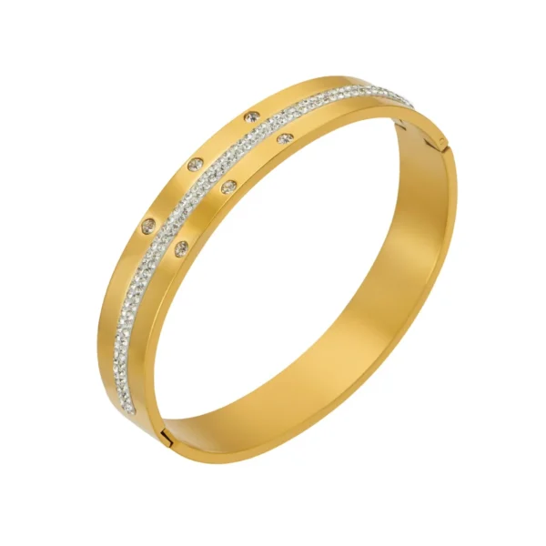 Polished Pavé Stripe Hinged Bangle