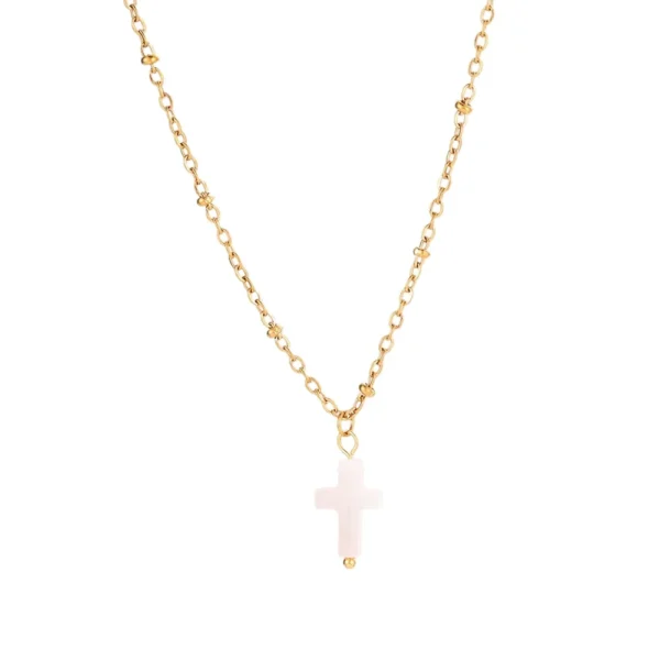 Cross Necklace with Shell Pendant & Bead Chain