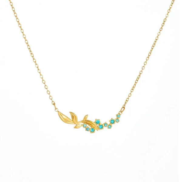 Leaf Branch Round Crystal Necklace