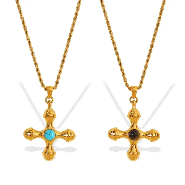 Cross Pendant Necklace, Round Inlay