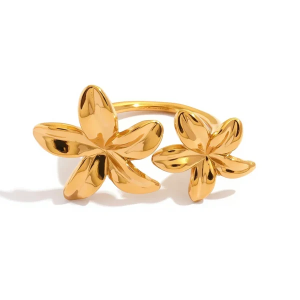 Dual Five-Petal Flowers Ring