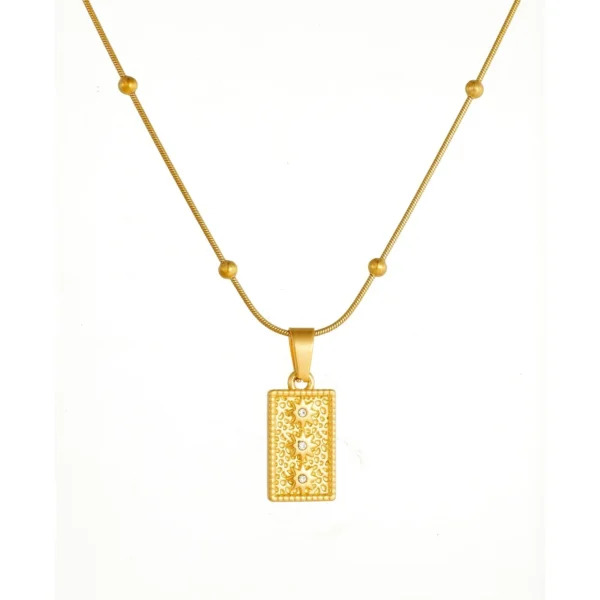 Beaded Snake Chain, Sun Plaque Pendant Necklace