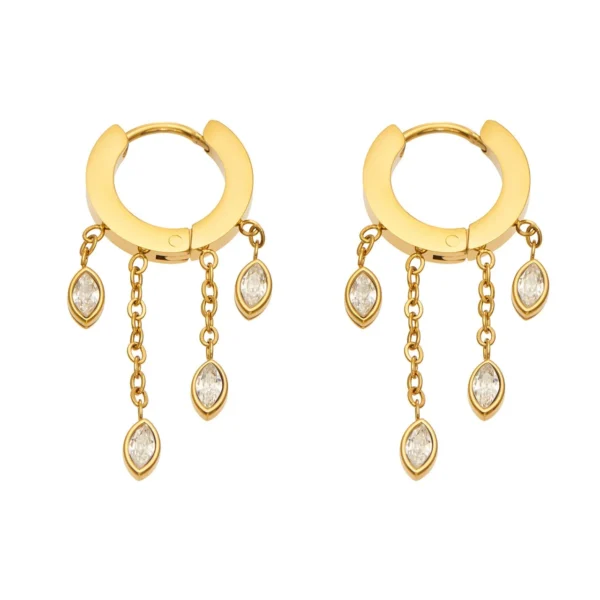 Marquise Crystal Chain Tassels Hoop Earrings