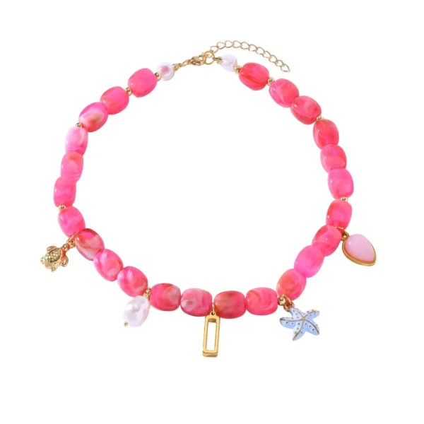 Beaded Necklace with Starfish Turtle Charms