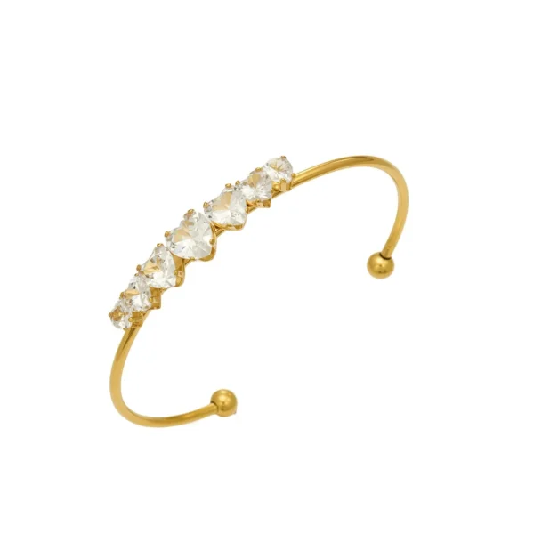 Cuff Bangle Heart-Cut CZ