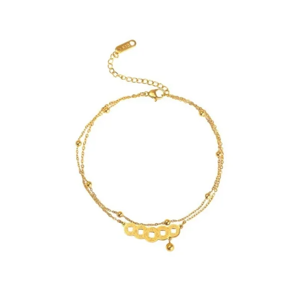 Anklet Double Chain Five Coin Bell