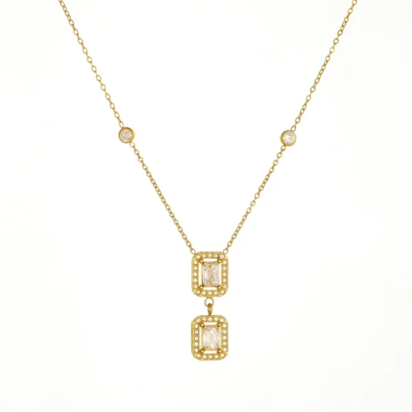 Double Crystal Frames Pendant Necklace