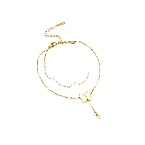 Butterfly Pearl Double-Layer Anklet