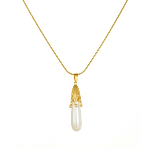 Pearl-Effect Drop and Snake Chain Pendant Necklace