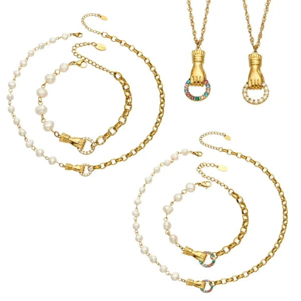 Hand Clasp Pearl Curb Chain Jewellery — Choose Your Piece
