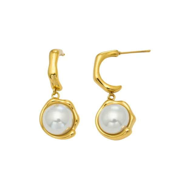 Pearl Drop Hoop Earrings