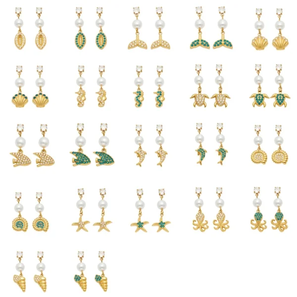 Ocean Charm CZ Pearl-Effect Drop Earrings