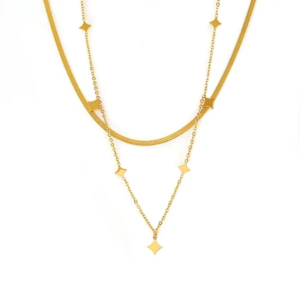 Layered Necklace with Star Stations and Snake Chain