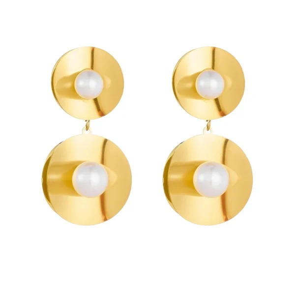 Heart, Pearl Disc & Oval Stud Earrings