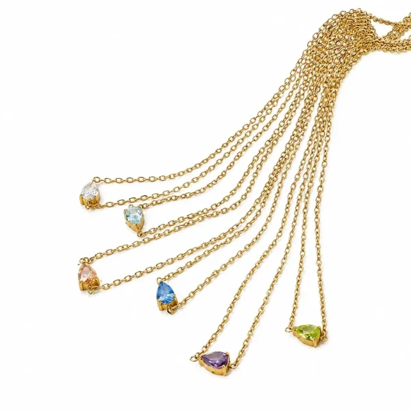 Pendant Necklace Teardrop Prong-Set CZ