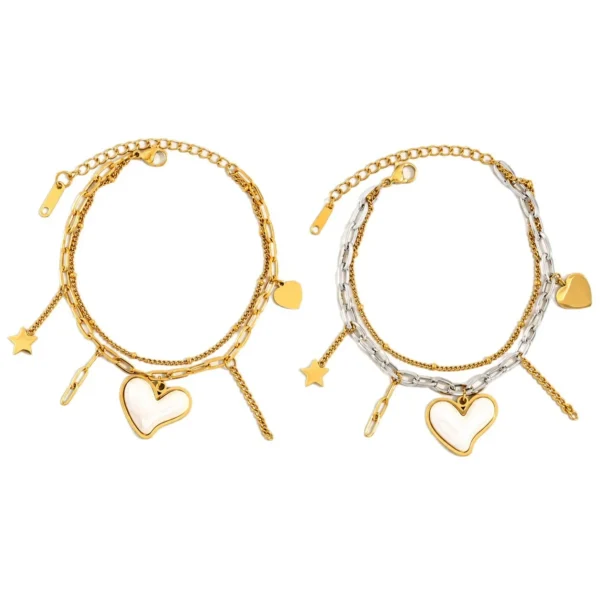 Charm Bracelet with Layered Chains, Heart & Star