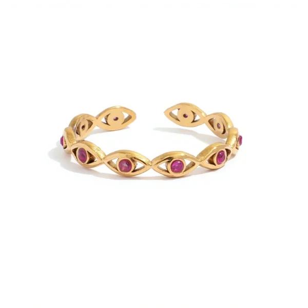 Evil Eye Crystal Open Adjustable Ring
