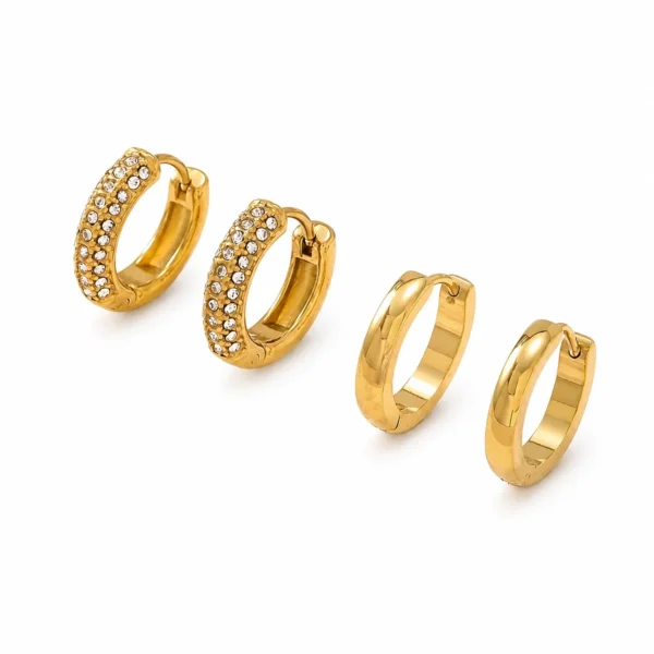 Hoop Earrings 2-Pair Pavé CZ Plain
