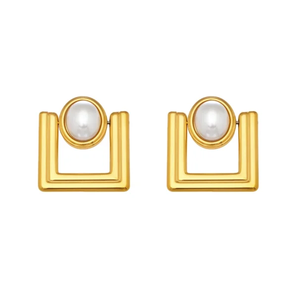 Architectural Pearl Square Stud Earrings
