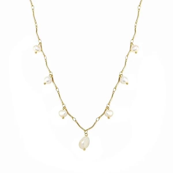 Freshwater Pearl Pendant Necklace, Wavy Bar-Link