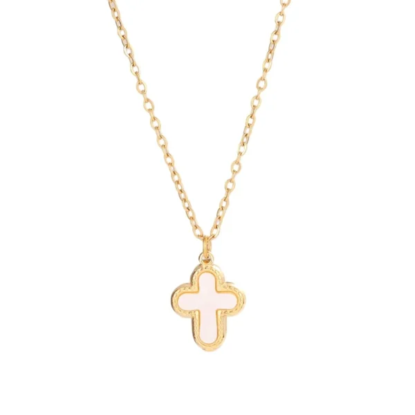 Cross Necklace, White Inlay