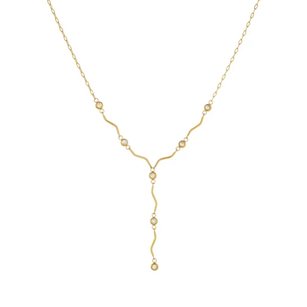 Y-Drop Necklace, Wavy Bars & CZ