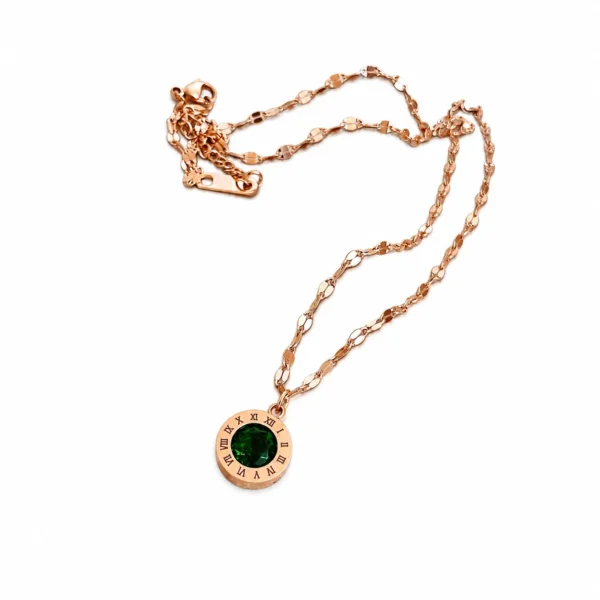 Roman Numeral Green Crystal Necklace