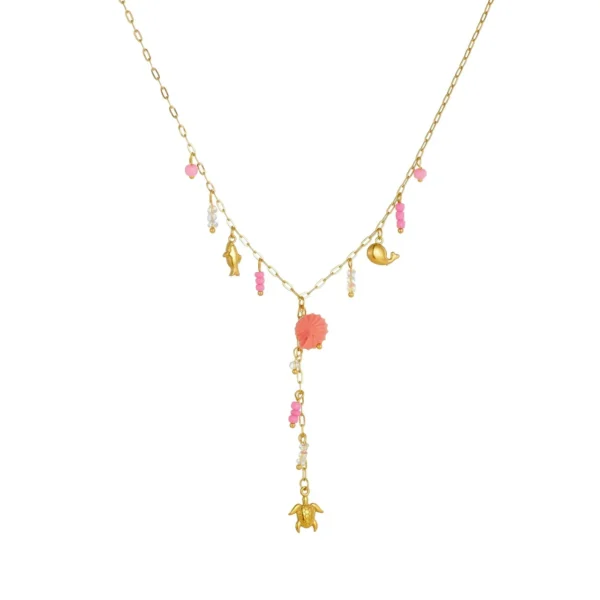 Y-Drop Necklace with Sea Turtle and Shell Charms