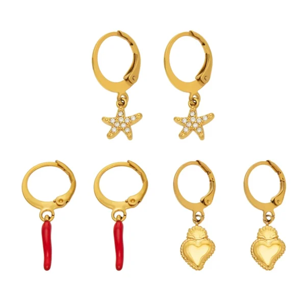 Starfish, Heart & Chilli Charm Hoop Earrings