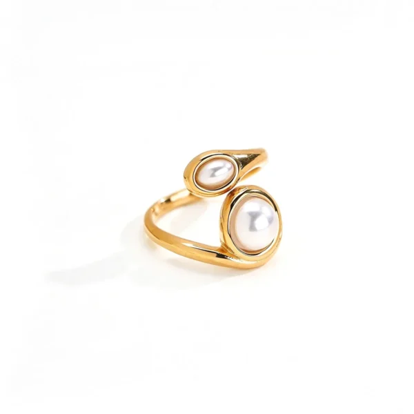Open Ring with Bezel-Set Pearl Accents
