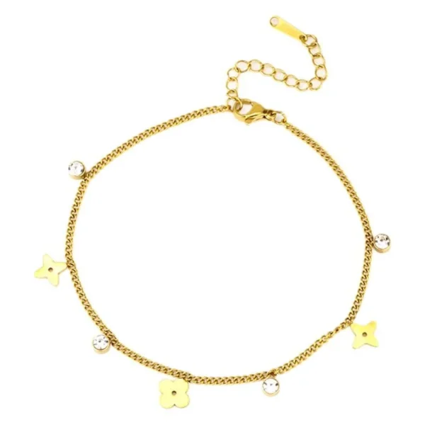 Flower Charms & Clear Crystals Anklet