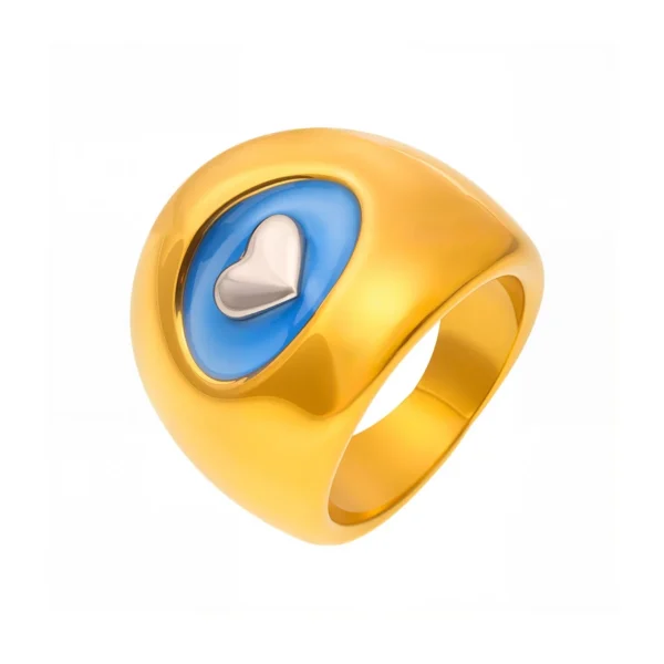 Blue Enamel Heart Signet Ring